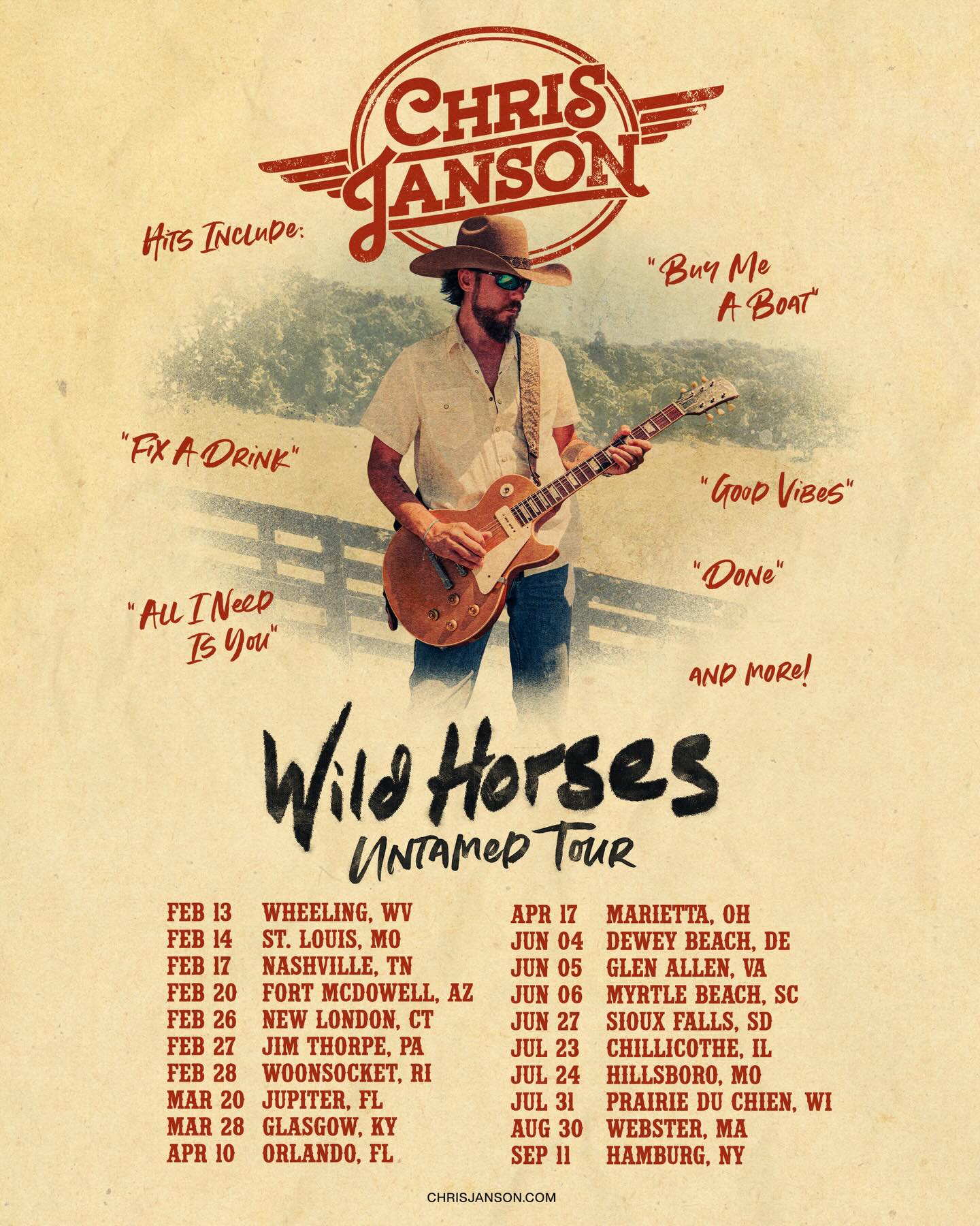 Chris Janson Wild Horses Untamed Tour Poster 2026